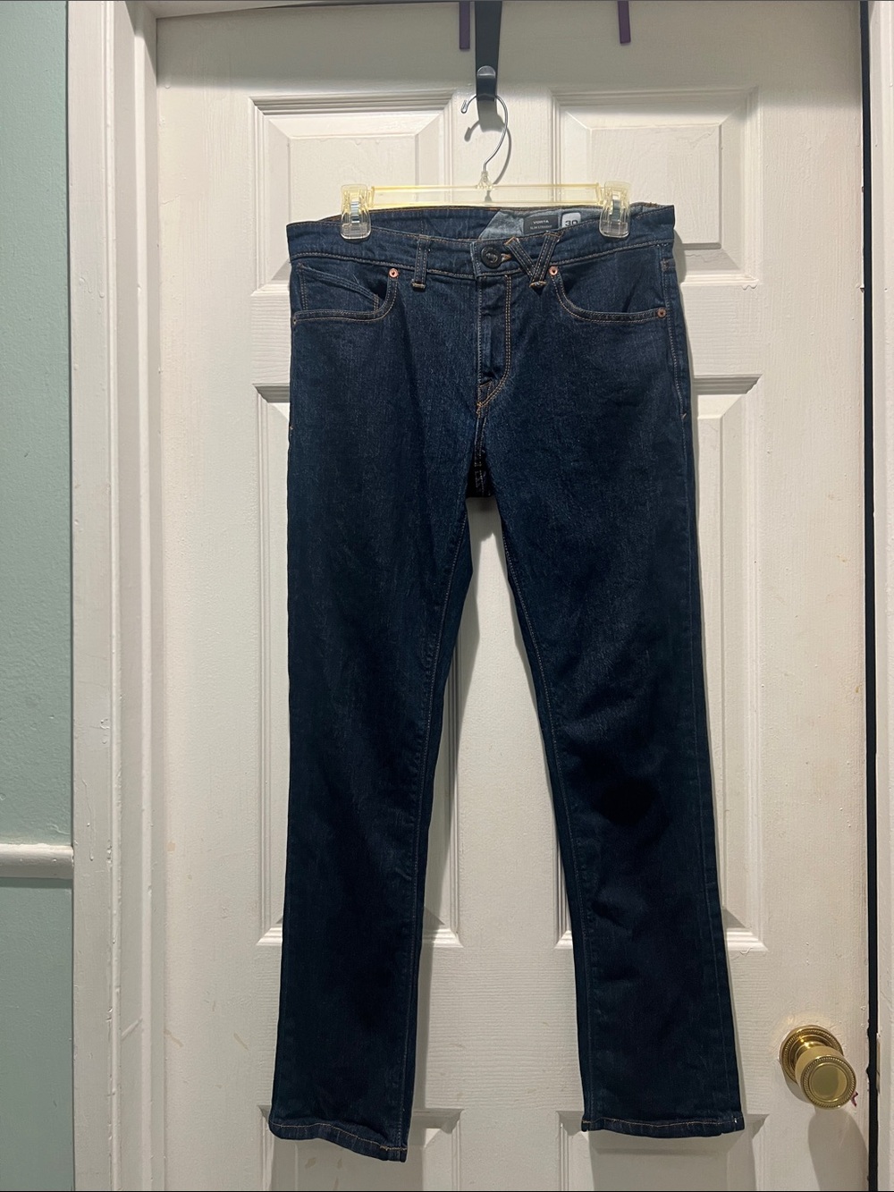 Volcom Men’s Slim Straight Jeans in Dark Indigo
